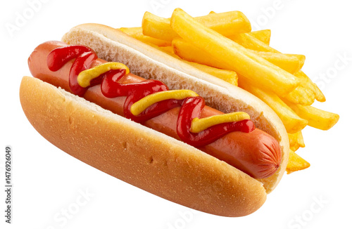 hot dog with ketchup and fries transparent background