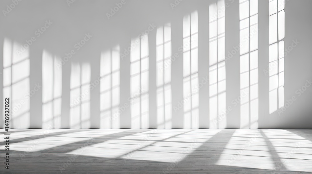 Empty interior space with dramatic shadows and light.