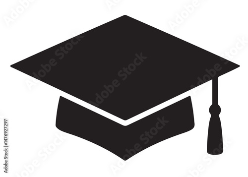 graduation cap logo silhouette vector, graduation hat logo icon silhouette, academic cap and diploma silhouette, black and white silhouette mortarboard cap symbols isolated on white background
