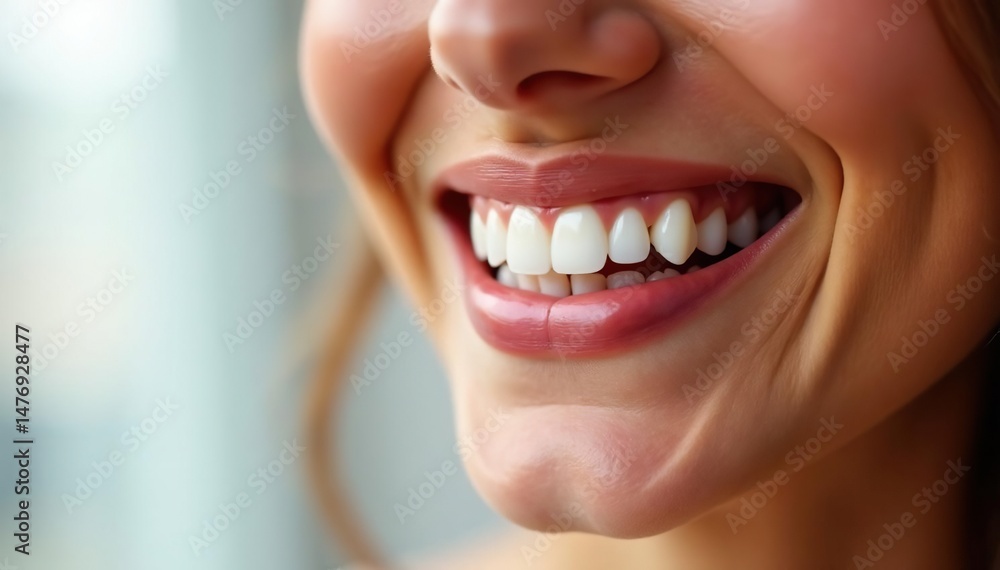 Obraz premium Close-up of a radiant, healthy smile, showcasing perfect teeth and healthy gums , smile enhancement, shine