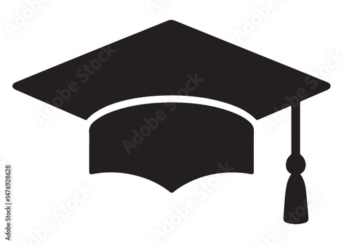 graduation cap logo silhouette vector, graduation hat logo icon silhouette, academic cap and diploma silhouette, black and white silhouette mortarboard cap symbols isolated on white background