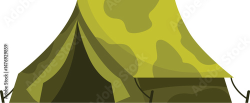 Green camouflage tent blending with surroundings, offering a secure and hidden space for camping or military operations