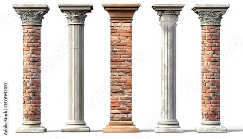 Several roman-style pillars, two brick pillars, three stone pillars, the top is decorated with exquisite carvings.