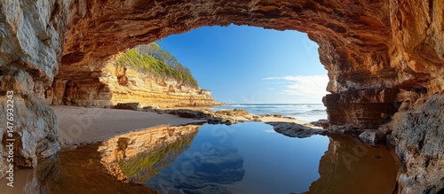 Coastal Cave and Water Reflection