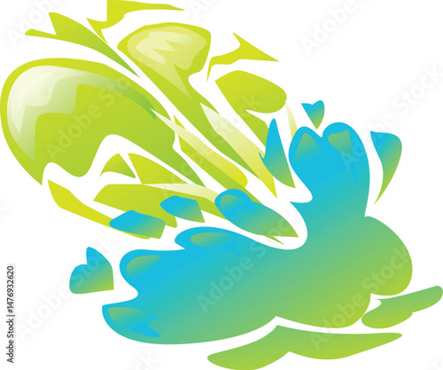 Abstract design featuring a vibrant splash of green and blue, conveying energy, motion, and a dynamic visual experience