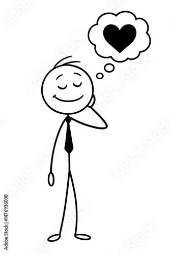 Stick figure man dreaming about love