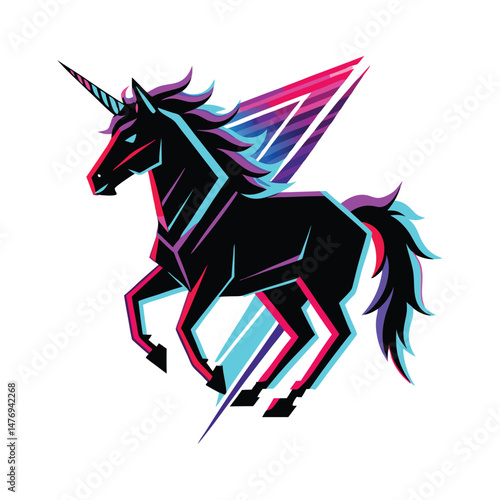 Neon Cyberpunk Unicorn with Wings