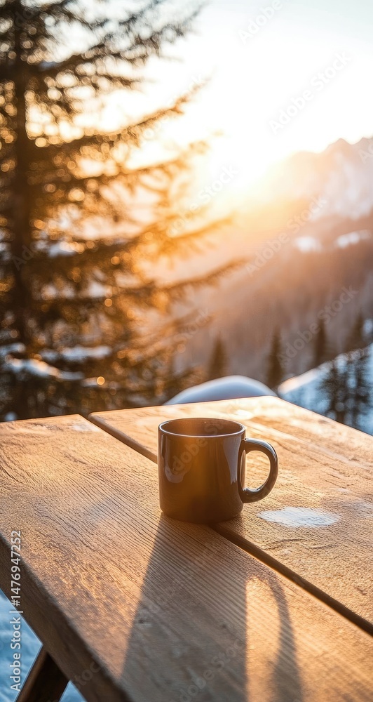 Obraz premium Sunrise Coffee with Mountain View.