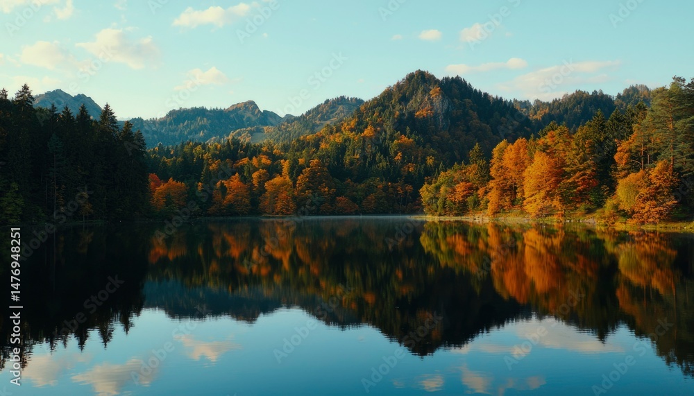 Fototapeta premium Autumn lake, mountain reflection