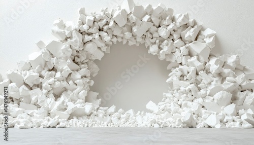 White shattered wall, empty space