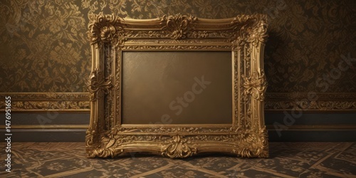 Ornate gold frames accentuate rich damask fabric with floral patterns, lying on a damask floor ,  decoration,  classic,  pattern