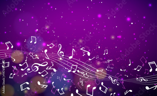 Party Celebration Illustration with Shiny Disco Ball with Reflective Surface and Flying Musical Notes on Bright Night Background. Vector Festival Design for Banner, Flyer, Greeting Card, Invitation or