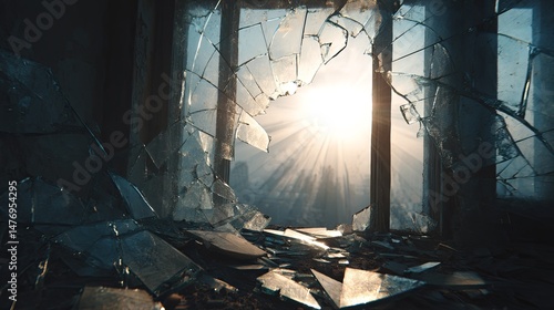 Sunlight streaming through broken window - dramatic view