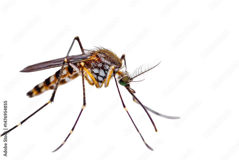 Fototapeta premium Close-up of Flying Mosquitoes Isolated on Transparent Background