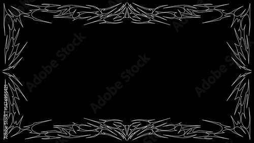 Futuristic Neo tribal frames symmetrical shape, Cyber y2k abstract border. Cyber sigilism vector design elements isolated