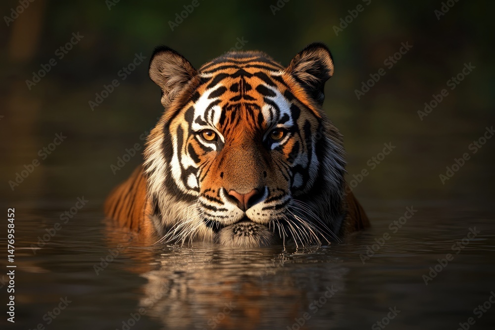 Fototapeta premium Tiger portrait in dark forest