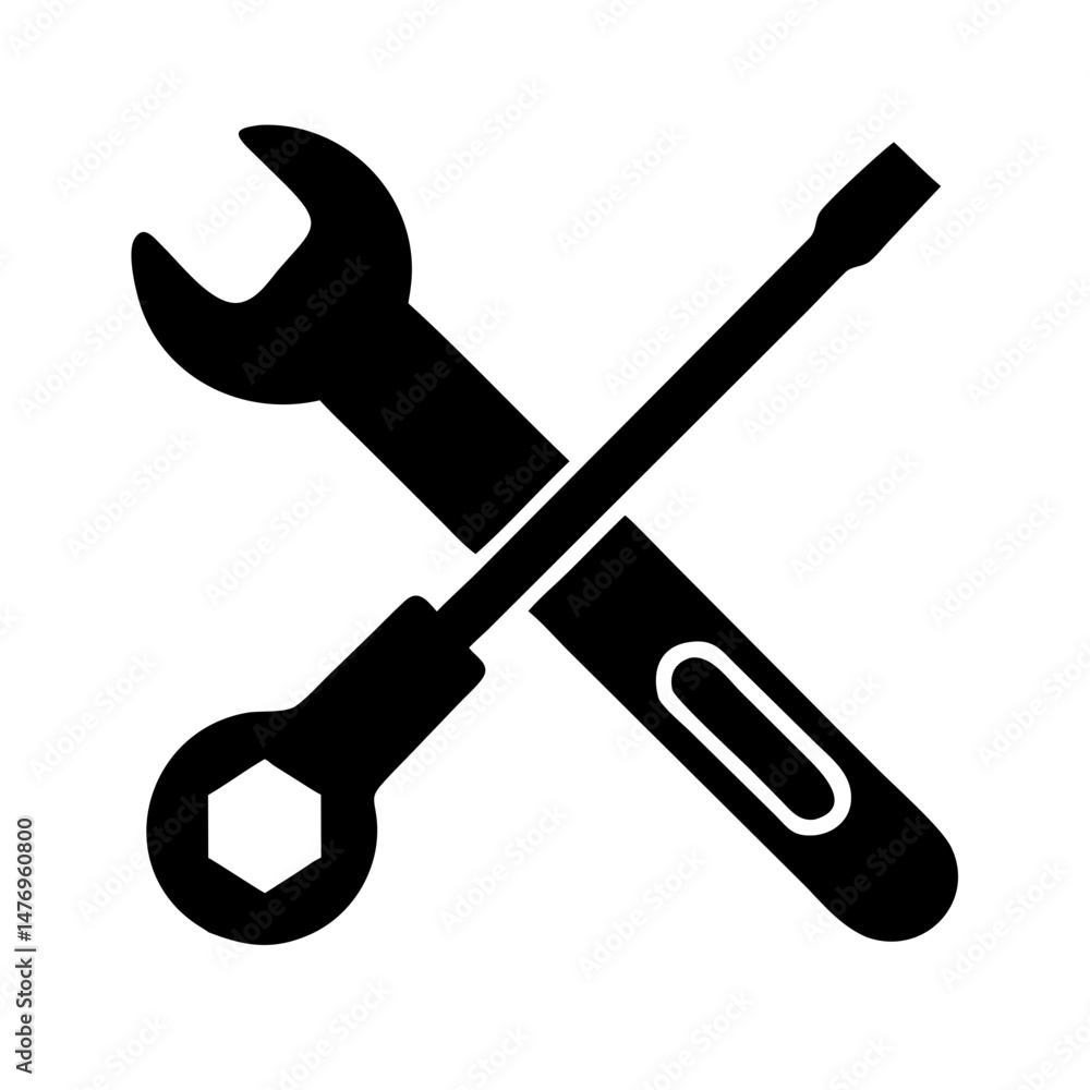 Wrench and screwdriver crossed icon in outline style Vector Art Wrench and screwdriver crossed icon in outline style Vector Art