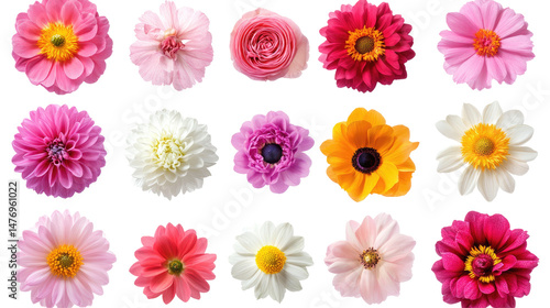 Various Beautiful Blooming Flowers Isolated on Transparent Background

