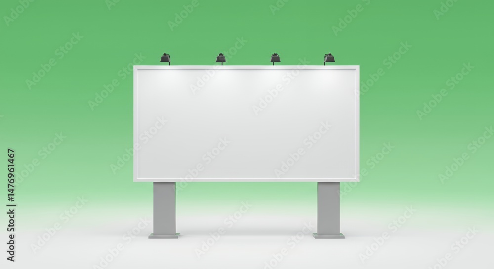 Obraz premium Blank White Billboard with Gray Pillars Against a Green Background for Advertisement and Marketing in Urban Environment