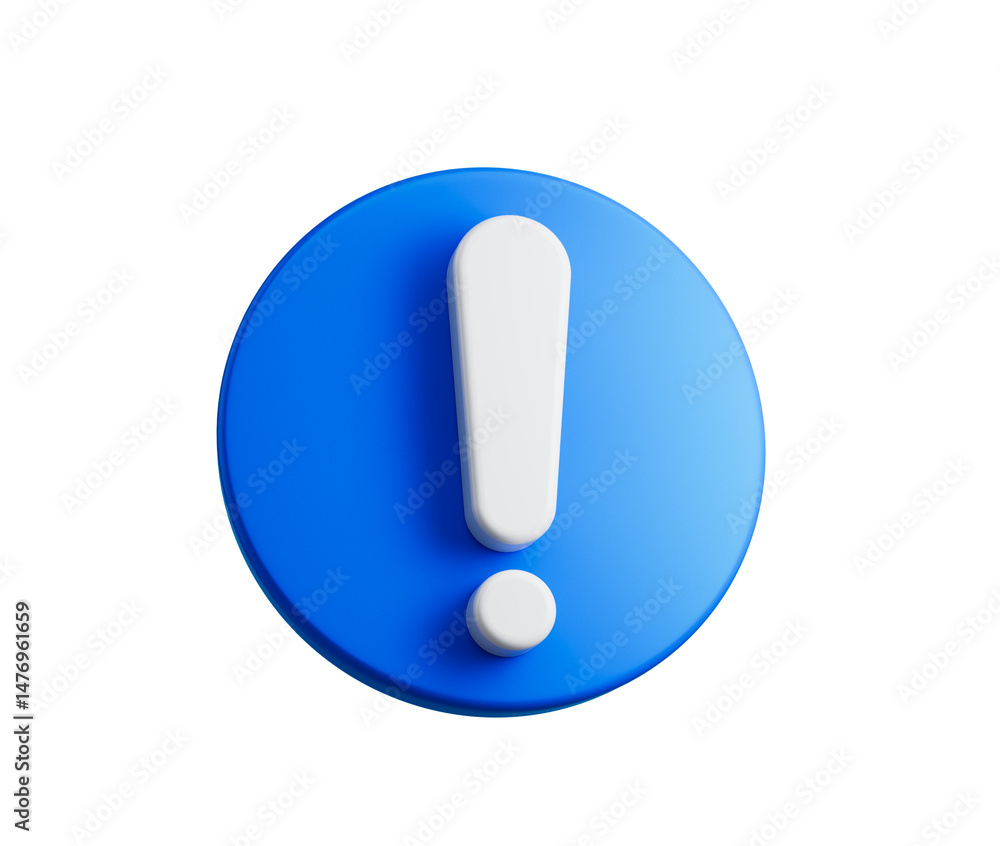 3D Blue icon with a white Exclamation mark for alert, warning or important notice. 3d illustration 3D Blue icon with a white Exclamation mark for alert, warning or important notice. 3d illustration