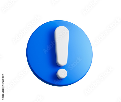 3D Blue icon with a white Exclamation mark for alert, warning or important notice. 3d illustration