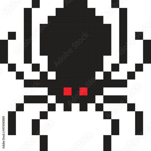 pixel art illustration of black spider