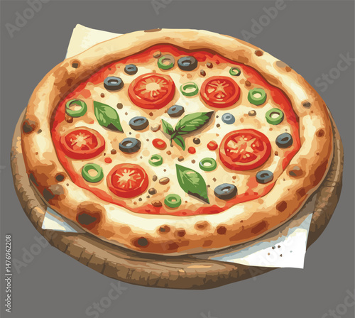 Vector illustrated colorful tasty pizza