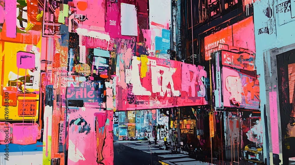 Fototapeta premium Urban street scene colorful exterior