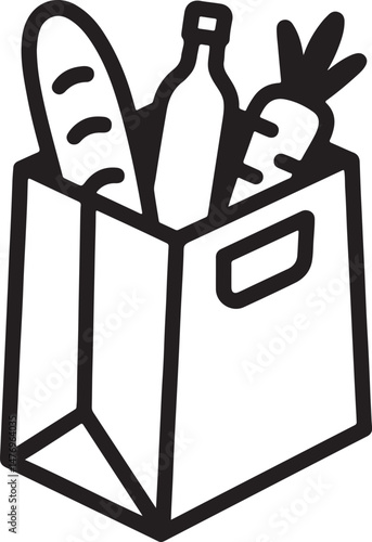 Shopping bag with grocery food silhouette vector illustration 
