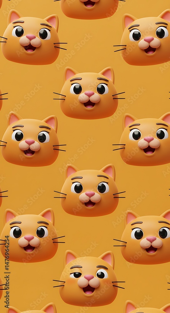 Obraz premium Cute Orange Cat Faces Seamless Pattern