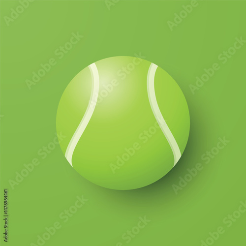 Vector 3d Tennis Ball Icon is on the Green Background Closeup. Tennis Ball Design Template, Sports Concepts, Competition Promotions, Advertisements, Graphics for a Tennis Event. Sports Background