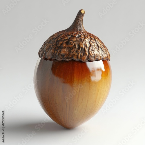 Polished acorn, glossy nut, autumnal colors.