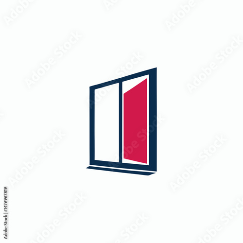 Stylized Graphic of a Window With Red and Blue Elements


