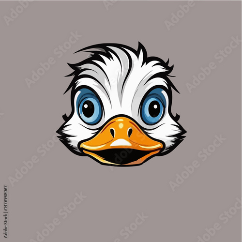 Cartoon-Duck-Face-Illustration-Funny-Duckling-Character-with-Big-Blue-Eyes-Cute-Duck-Head-Graphic-Animal-Vector-Art-Adorable-Duck-Mascot-Design