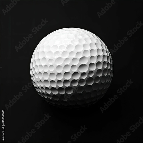 White golf ball dimpled sphere black background