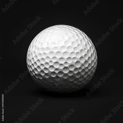 White golf ball dimpled sphere black background