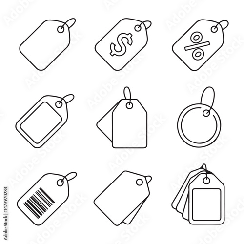 price tag icons set. Collection of Outline Price Tags with Various Designs
