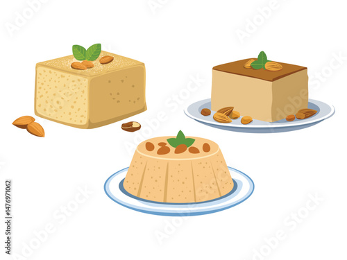 vector illustration of a greece food Halvas (Semolina Dessert with Nuts)
