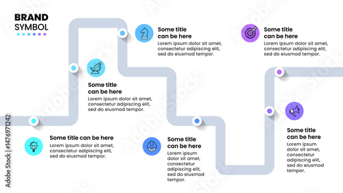 Infographic template. Zigzag line with 6 steps