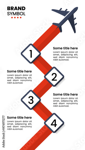 Infographic template. Airplane with vertical line and 4 steps