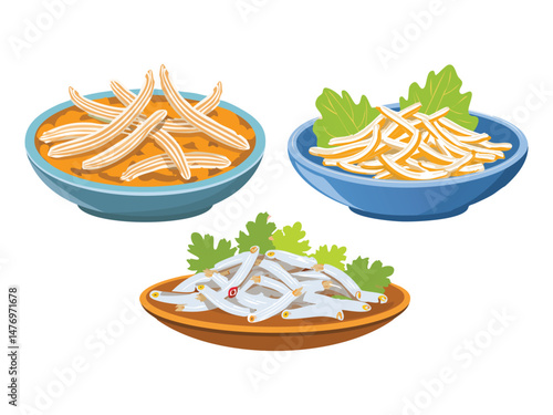 vector illustration of a greece food Marides Tiganites (Fried Whitebait Fish)