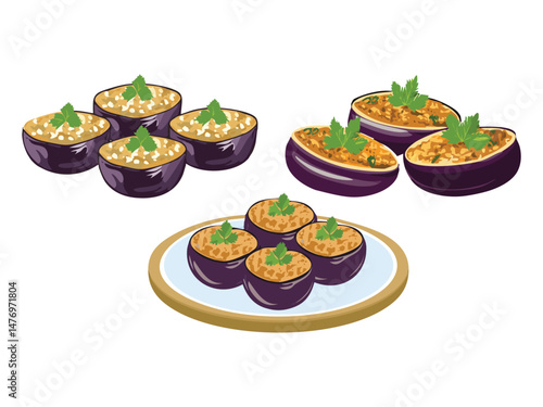 vector illustration of a greece food Melitzanes Imam (Stuffed Eggplants)