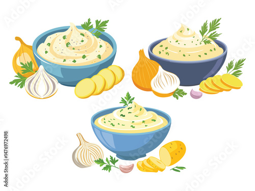 vector illustration of a greece food Skordalia (Garlic Potato Dip)