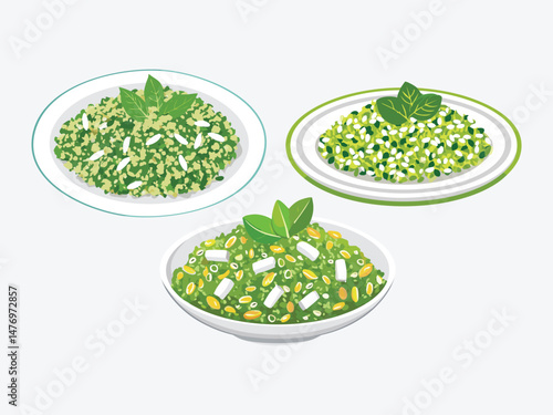 vector illustration of a greece food Spanakorizo (Spinach Rice)