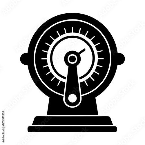 Illustration of a vintage engine order telegraph with a lever and circular dial display device showing