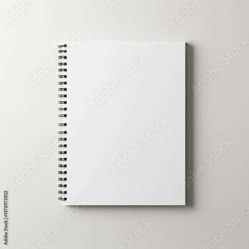 White spiral notebook on a white background with clean pages, creating a minimalist and neat composition.