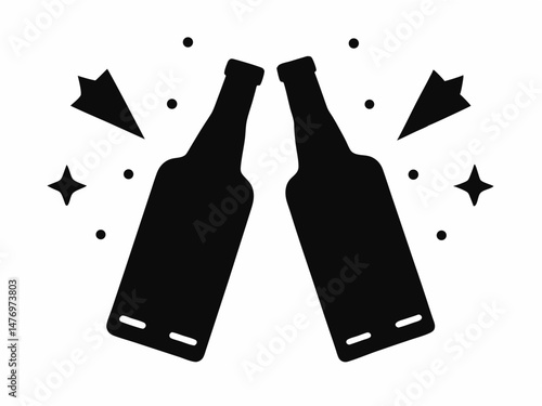 Cheers  beer bottles silhouette simple flat vector