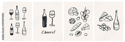 Hand drawn wine party posters