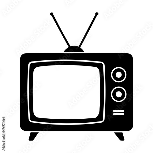 Illustration of a vintage television set with antenna and control buttons in black and white style