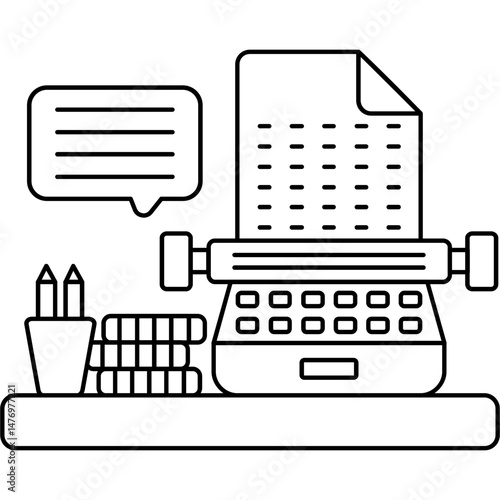 Typing and Content Creation Icon � Typewriter, Text Document, and Ideas